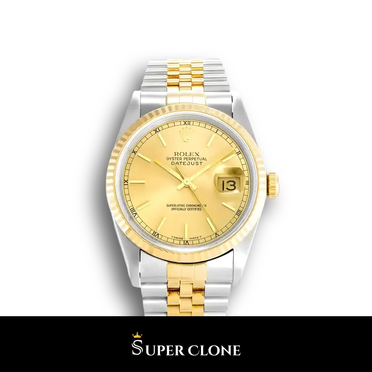 Datejust 16233 réplica de Rolex esfera champán — vista frontal
