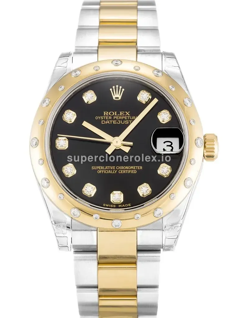 Rolex Datejust 178343 31mm Esfera Negra con Bisel de Diamantes réplica
