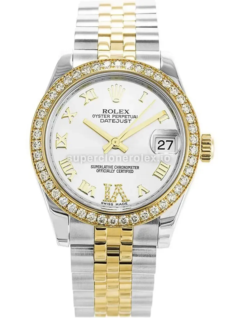 Rolex Datejust 178383 31mm Esfera Blanca Romana con Bisel de Diamantes réplica