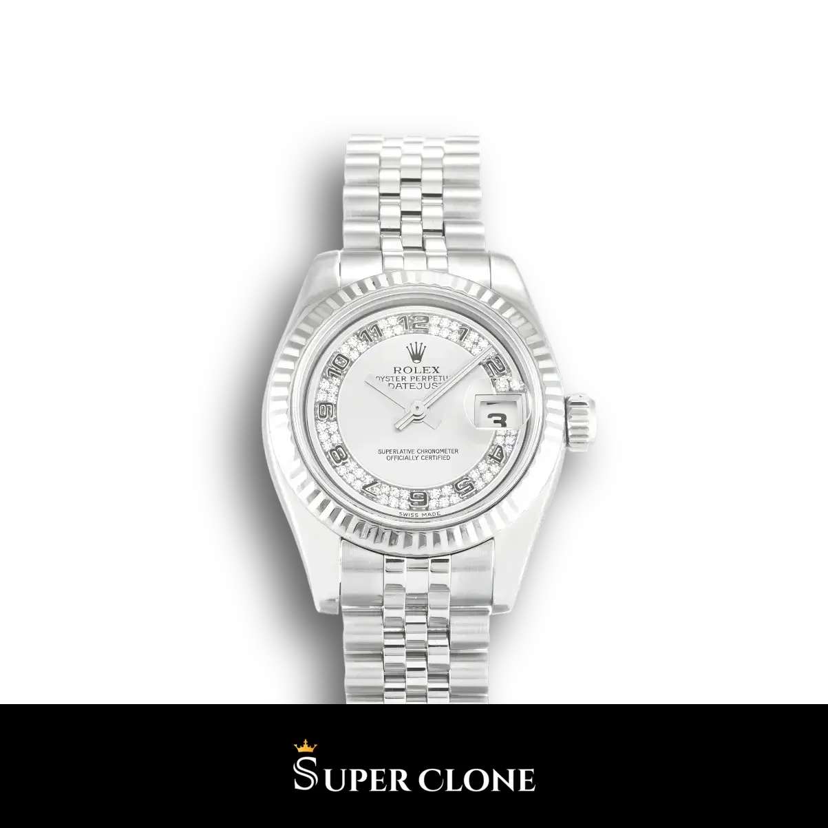 Datejust 179174 réplica automática japonesa esfera plata — vista frontal