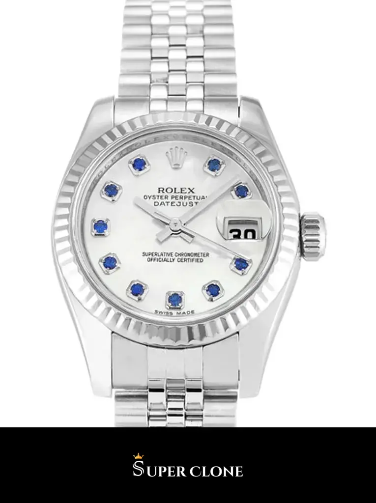 Rolex Datejust 179174 replica esfera blanca, detalle de la esfera