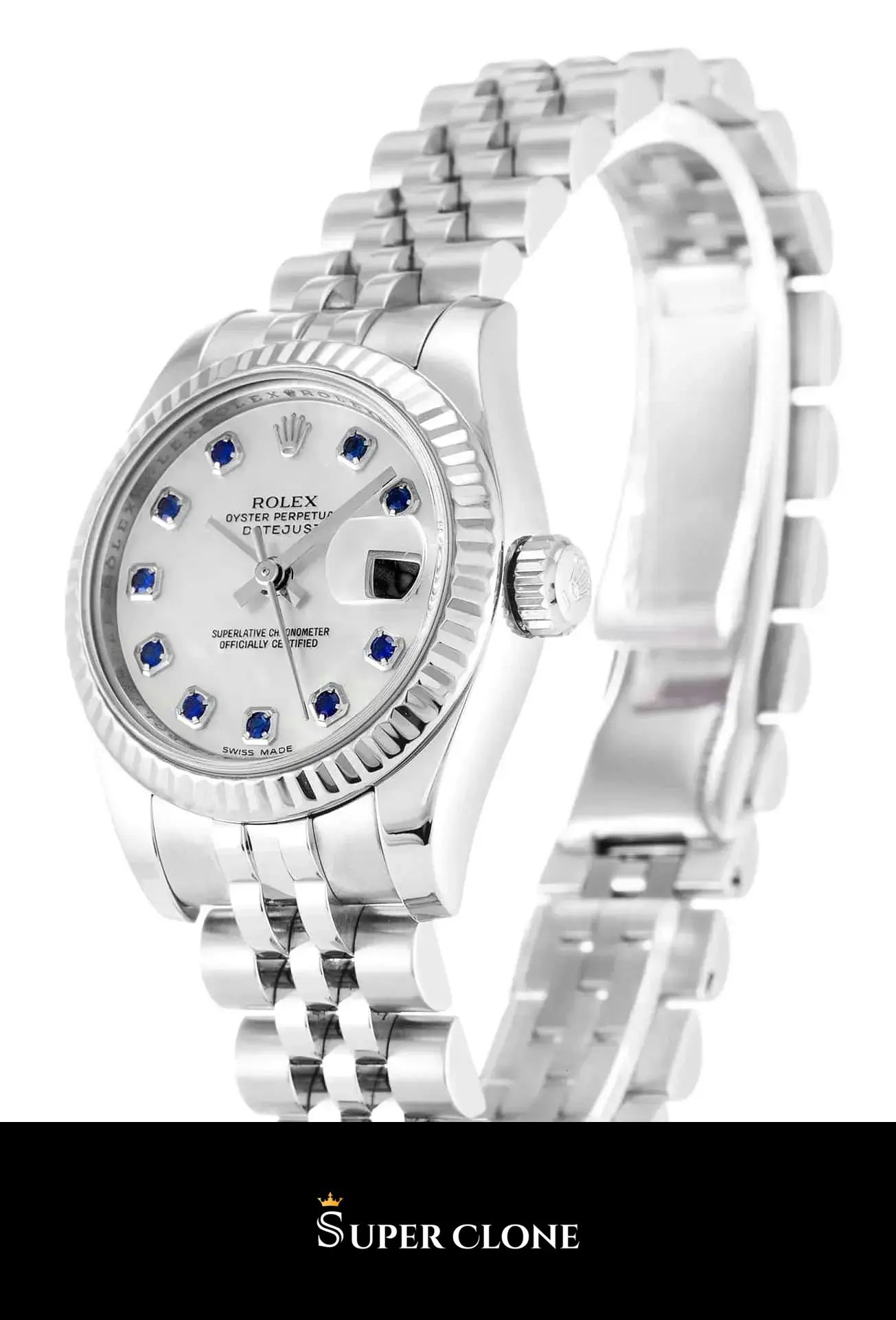 Rolex Datejust 179174 replica esfera blanca, perfil lateral