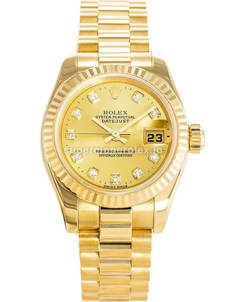 Rolex Lady-Datejust 179178 esfera champán con diamantes y President de oro amarillo réplica