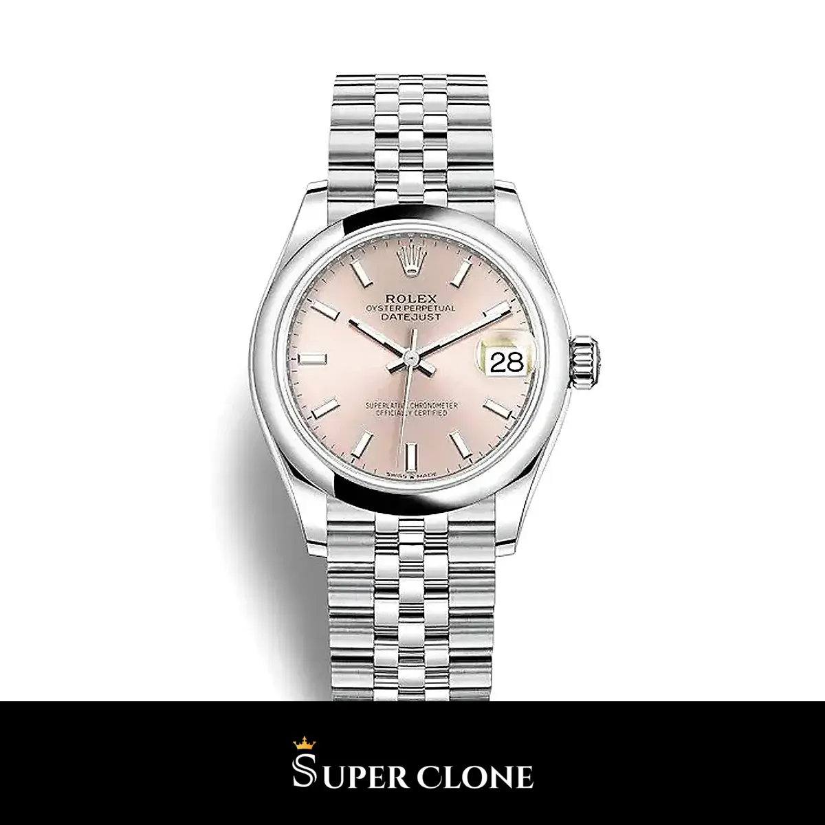 Rolex Datejust 278240 réplica Miyota esfera rosa — vista frontal
