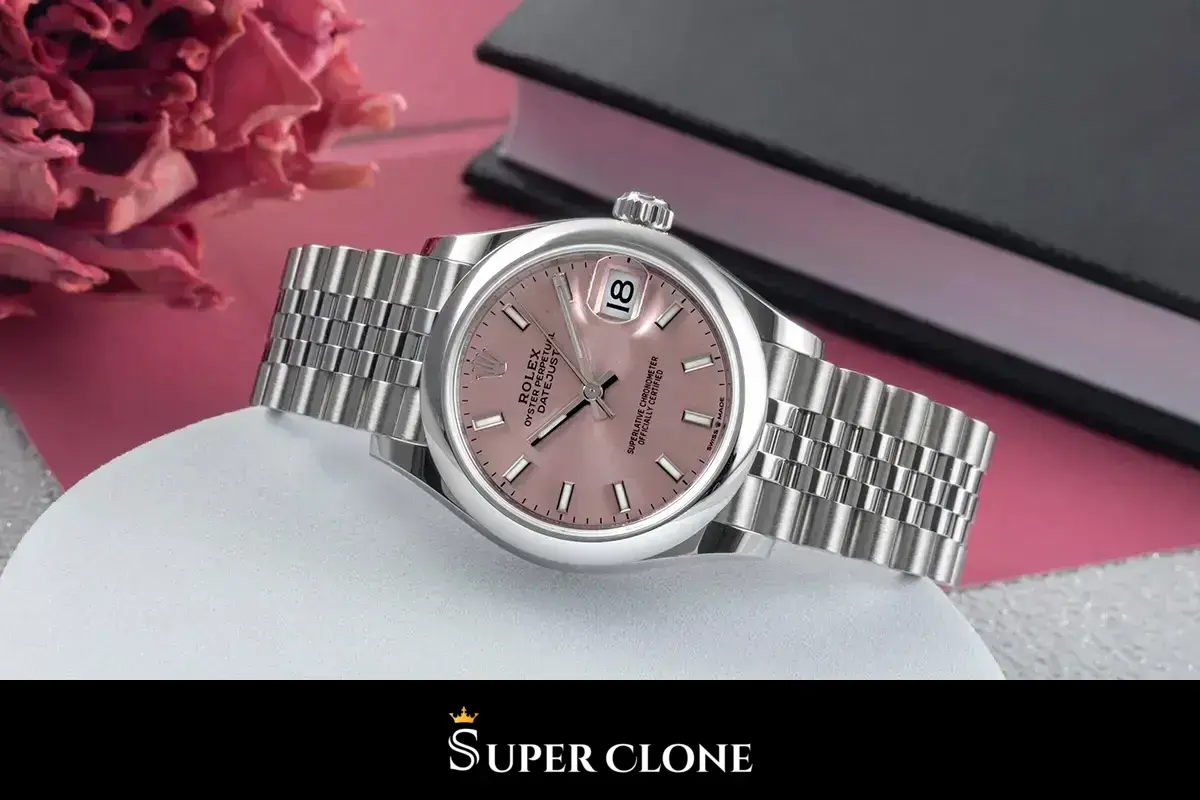 Rolex Datejust 278240 replica rosa, detalle del bisel liso
