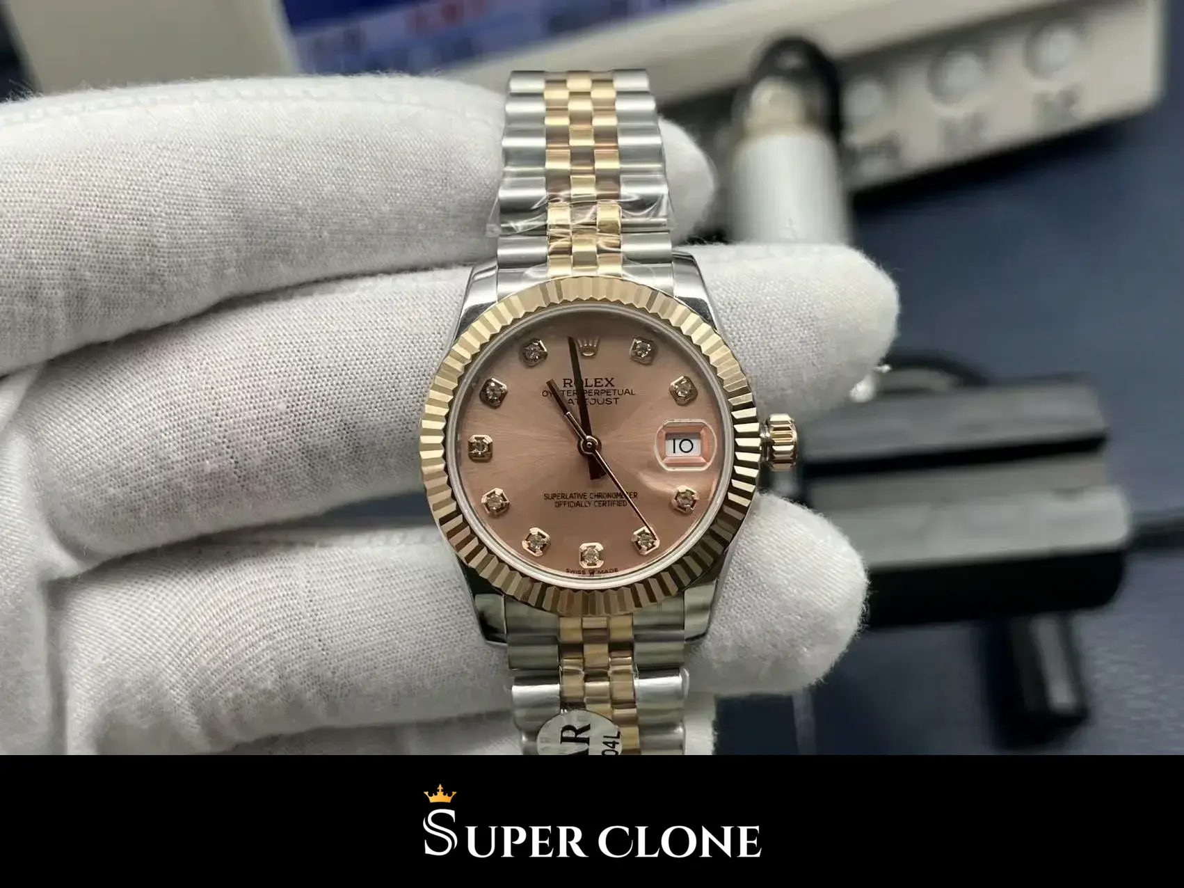 Rolex Datejust 278271 replica Everose Rolesor, perfil lateral, vista 3