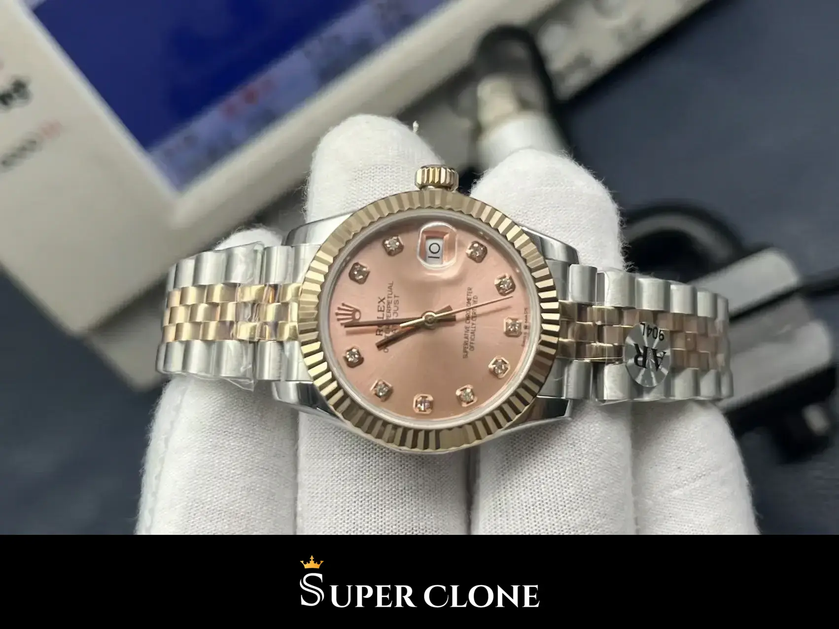 Rolex Datejust 278271 replica, bisel canelado Everose, vista 4