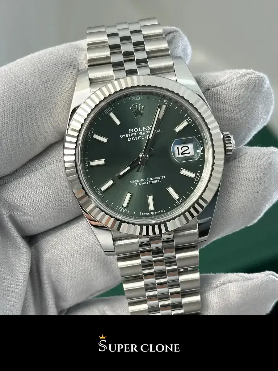 Rolex Datejust 278274 replica, primer plano de la esfera verde menta