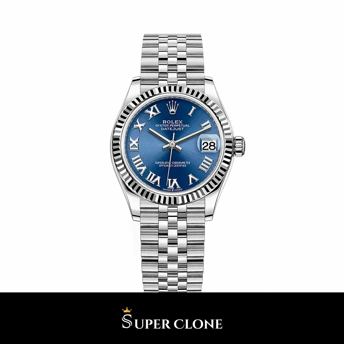 Rolex Datejust 278274 réplica Miyota esfera azul — vista frontal