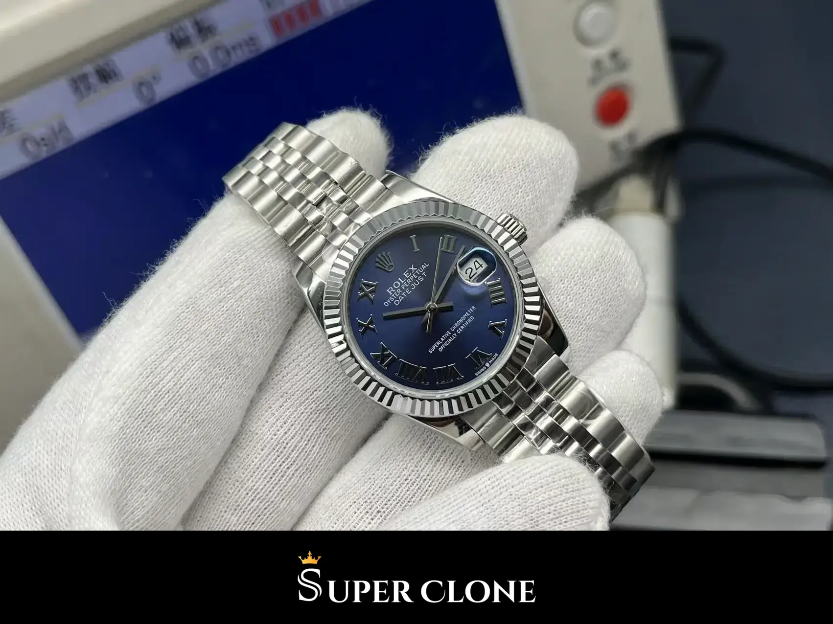 Rolex Datejust 278274 replica, vista en ángulo, azul