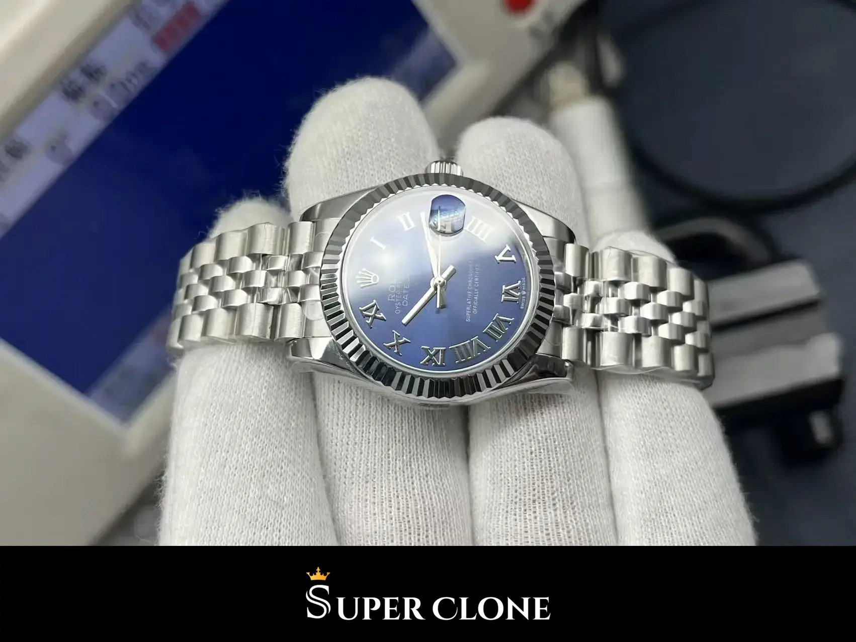 Rolex Datejust 278274 replica, números romanos de la esfera, azul