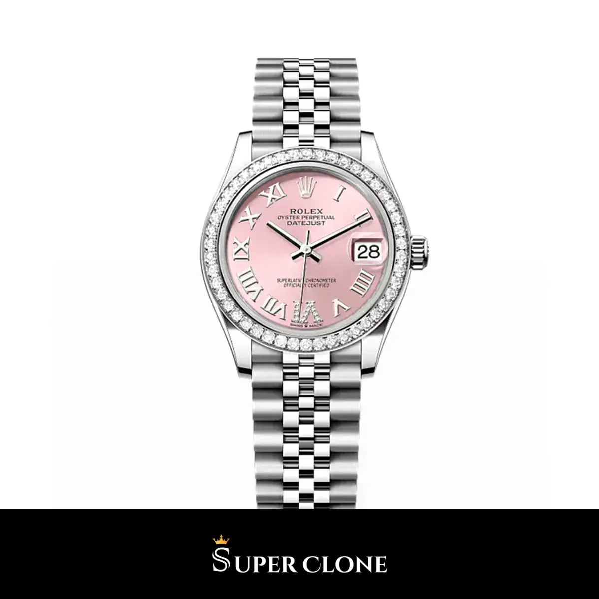 Rolex Datejust 278384RBR esfera rosa con números romanos y bisel de diamantes réplica