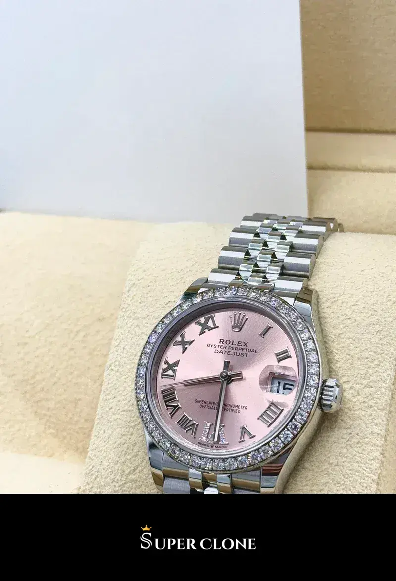 Rolex Datejust 278384RBR replica, detalle de la esfera rosa