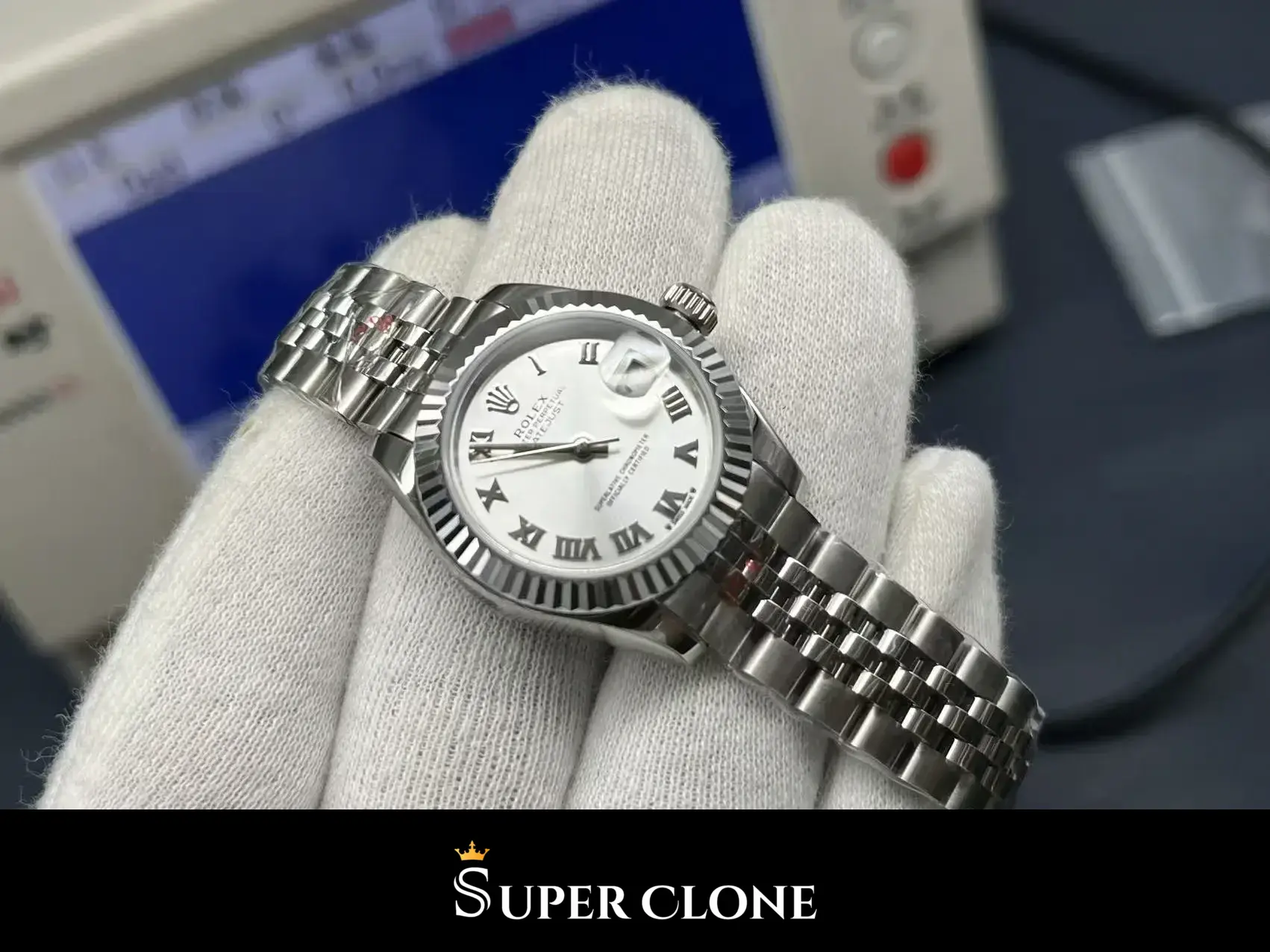 Rolex Datejust 279174 replica, esfera plateada, vista 4