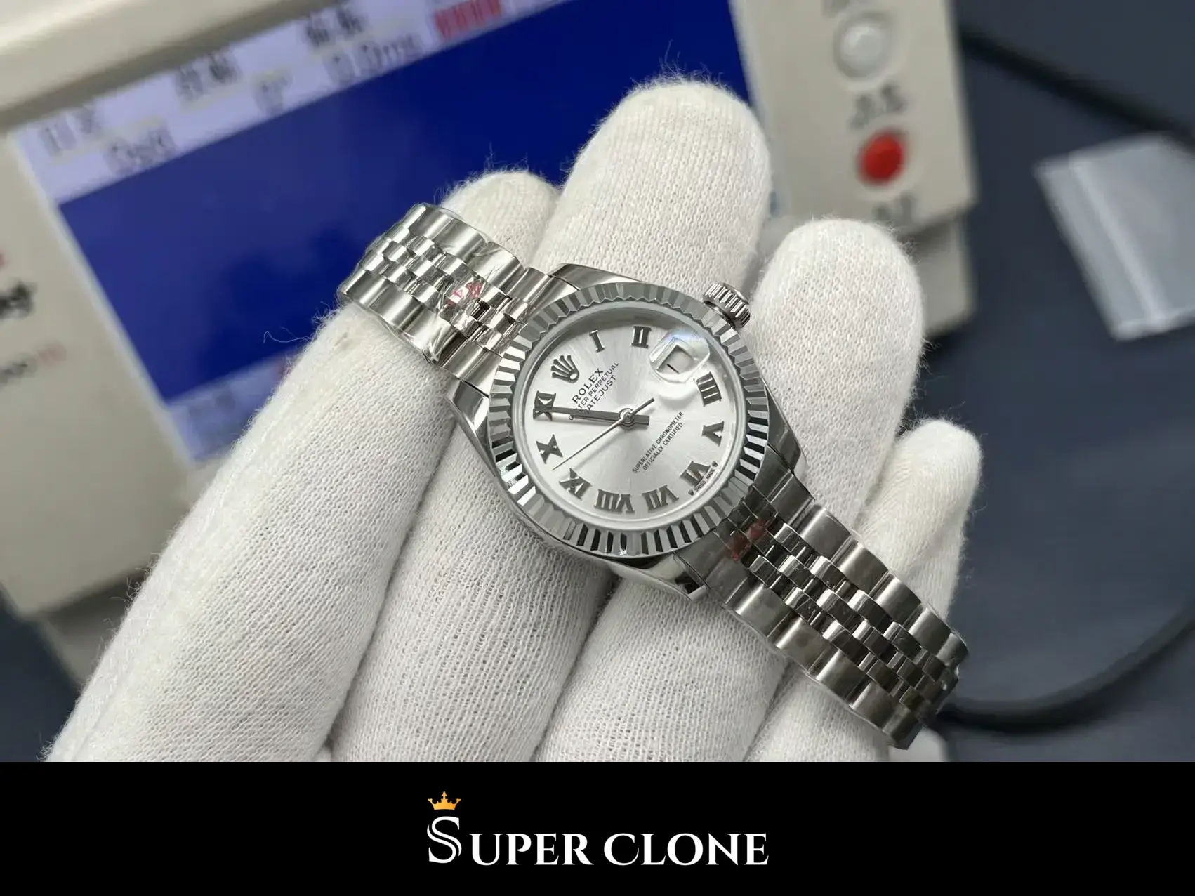 Rolex Datejust 279174 replica, esfera plateada, vista 5