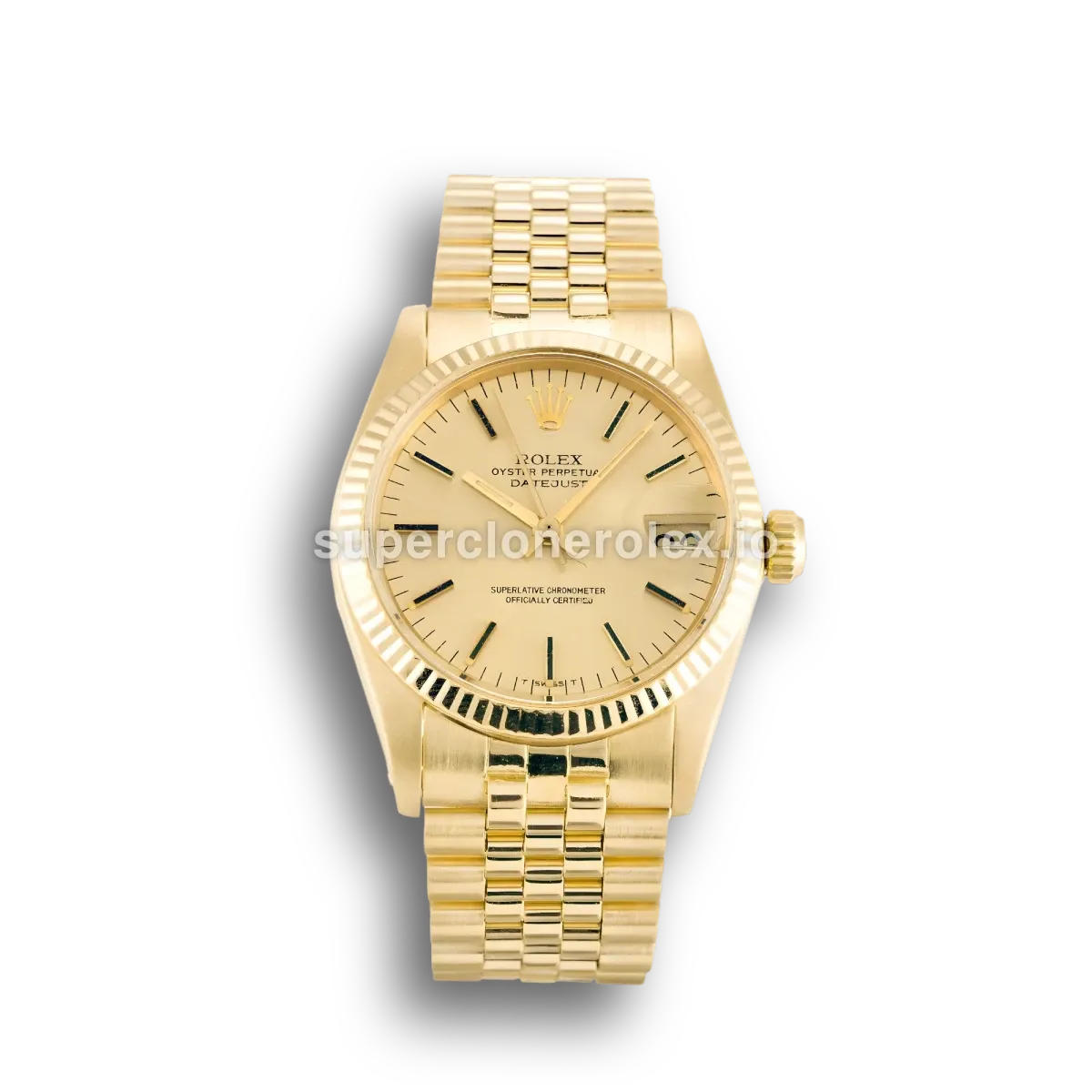 Rolex Datejust 6827 30 mm esfera champán con bisel estriado en oro amarillo réplica