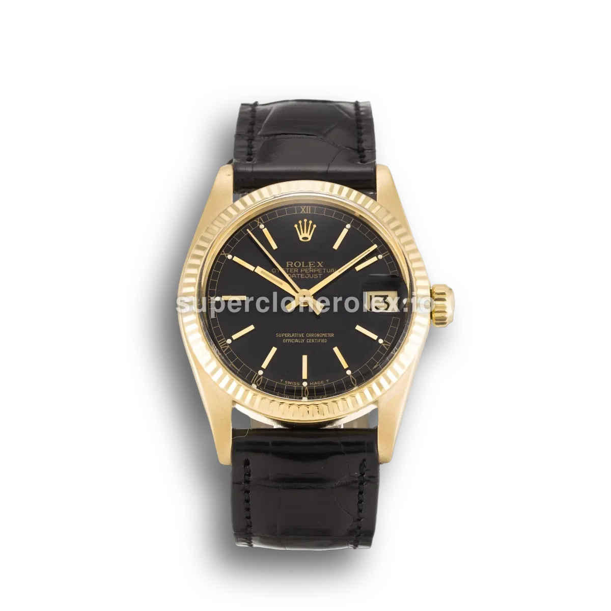 Rolex Datejust 6827 31mm Esfera Negra Laqueada y Correa de Cuero réplica