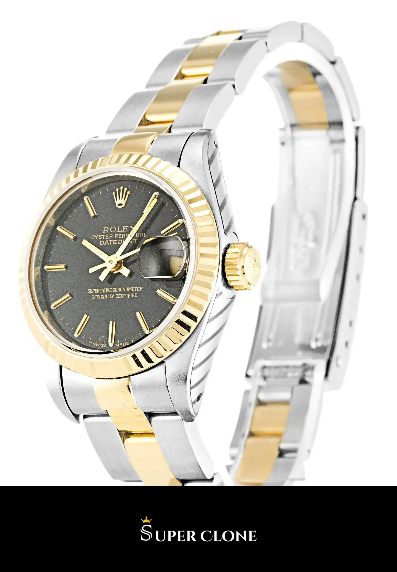 Rolex Datejust 69173 replica, perfil lateral, acero y oro amarillo