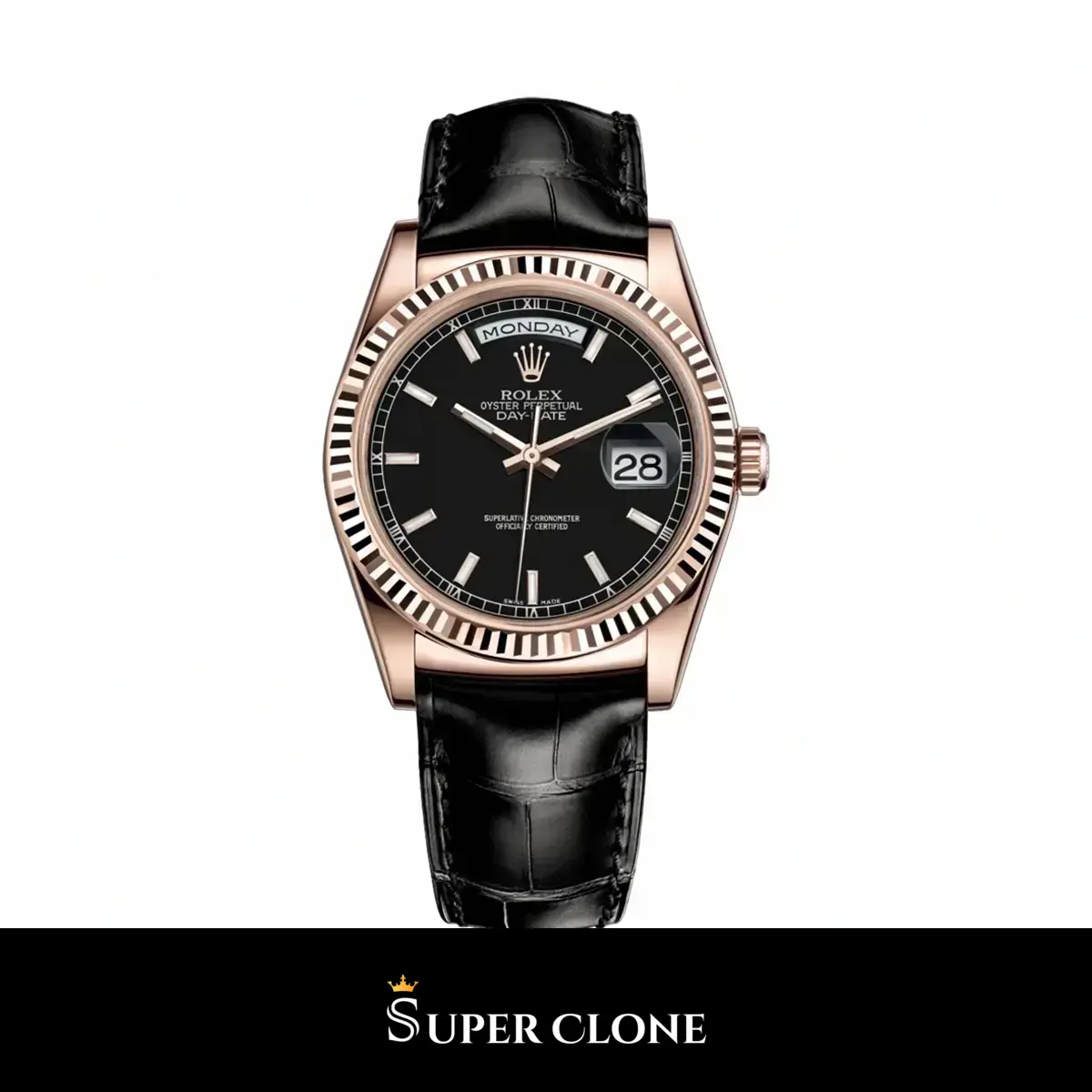 Rolex Day-Date 118135CH réplica Miyota esfera negro — vista frontal