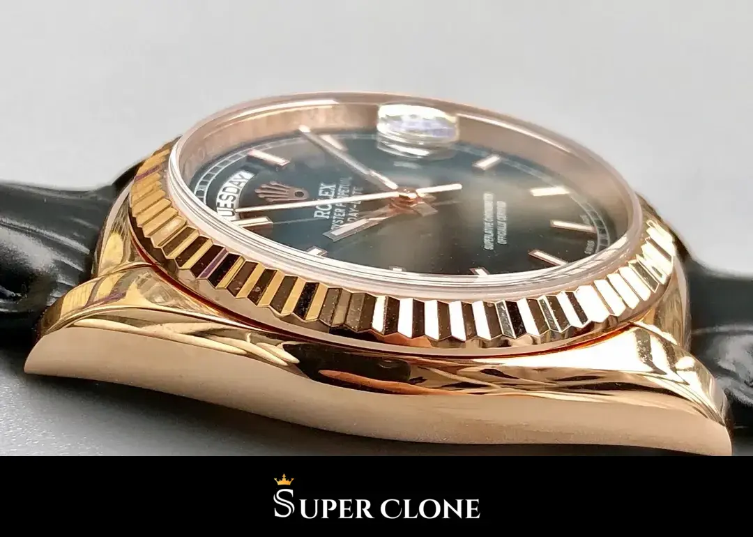 Rolex Day-Date 118135CH replica, perfil de la caja de 36 mm en oro Everose