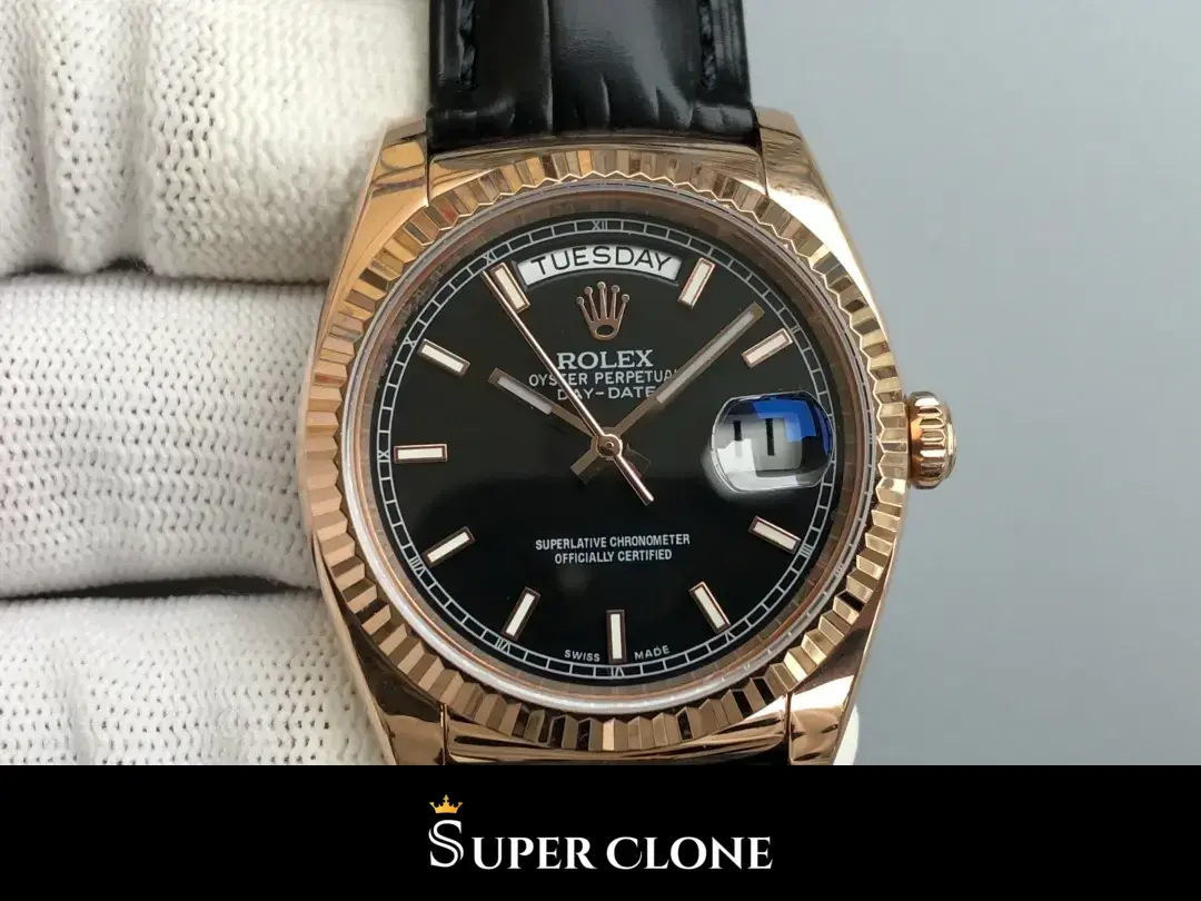 Rolex Day-Date 118135CH replica, cierre desplegable Everose en la correa