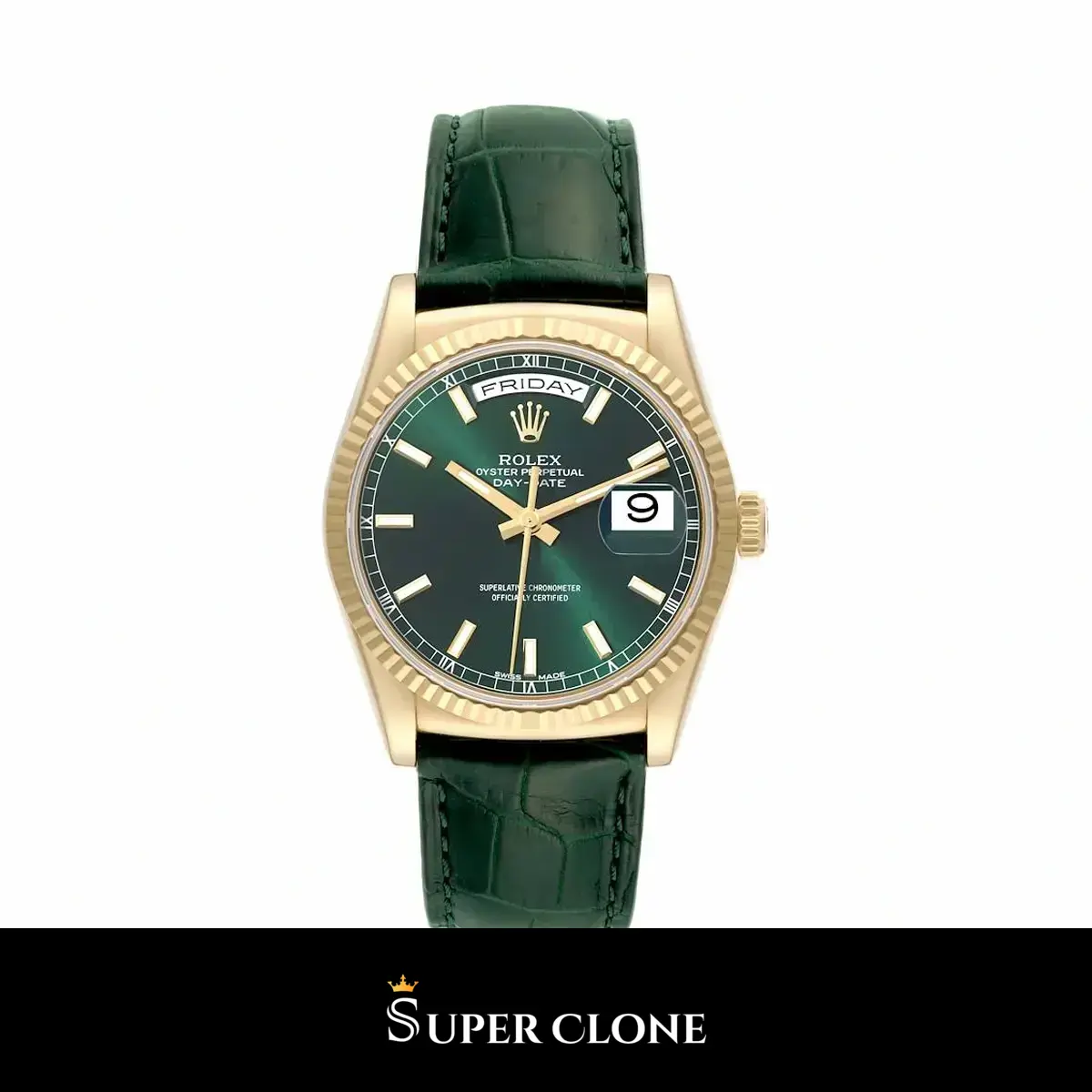 Day-Date 118138 réplica de Rolex esfera verde — vista frontal
