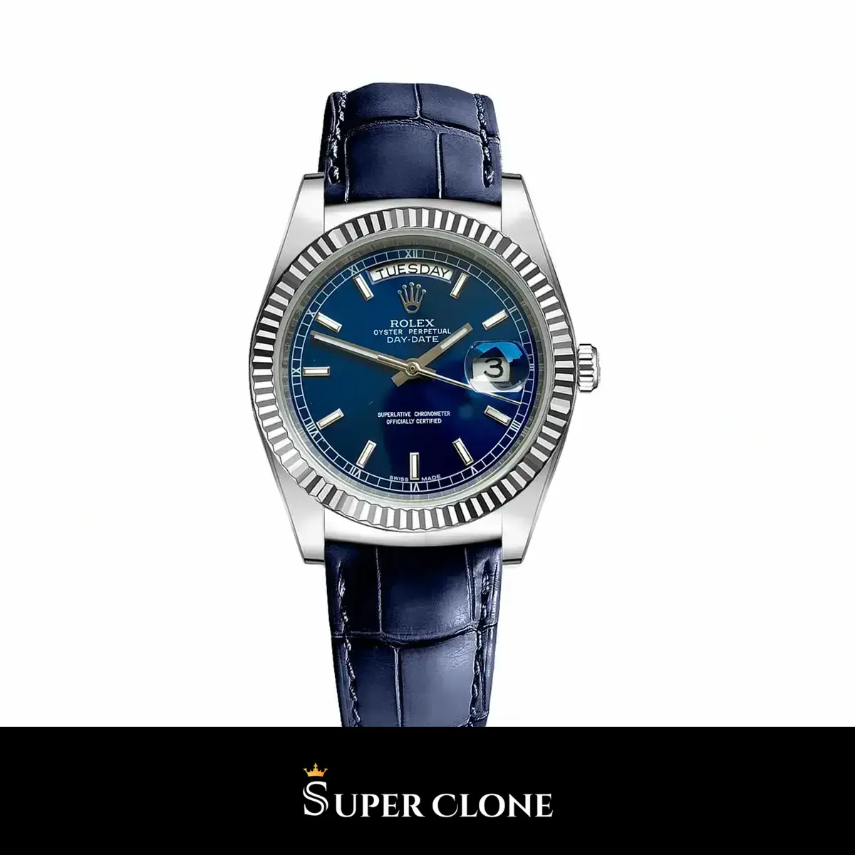 Rolex Day-Date 118139HR réplica Miyota esfera azul — vista frontal