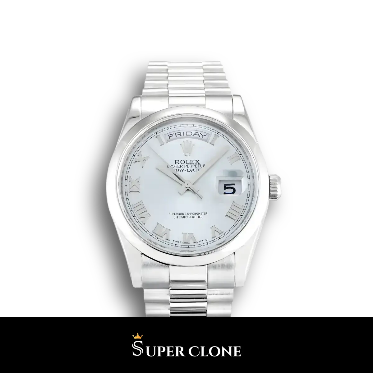 Day-Date 118206 réplica de Rolex esfera azul hielo — vista frontal