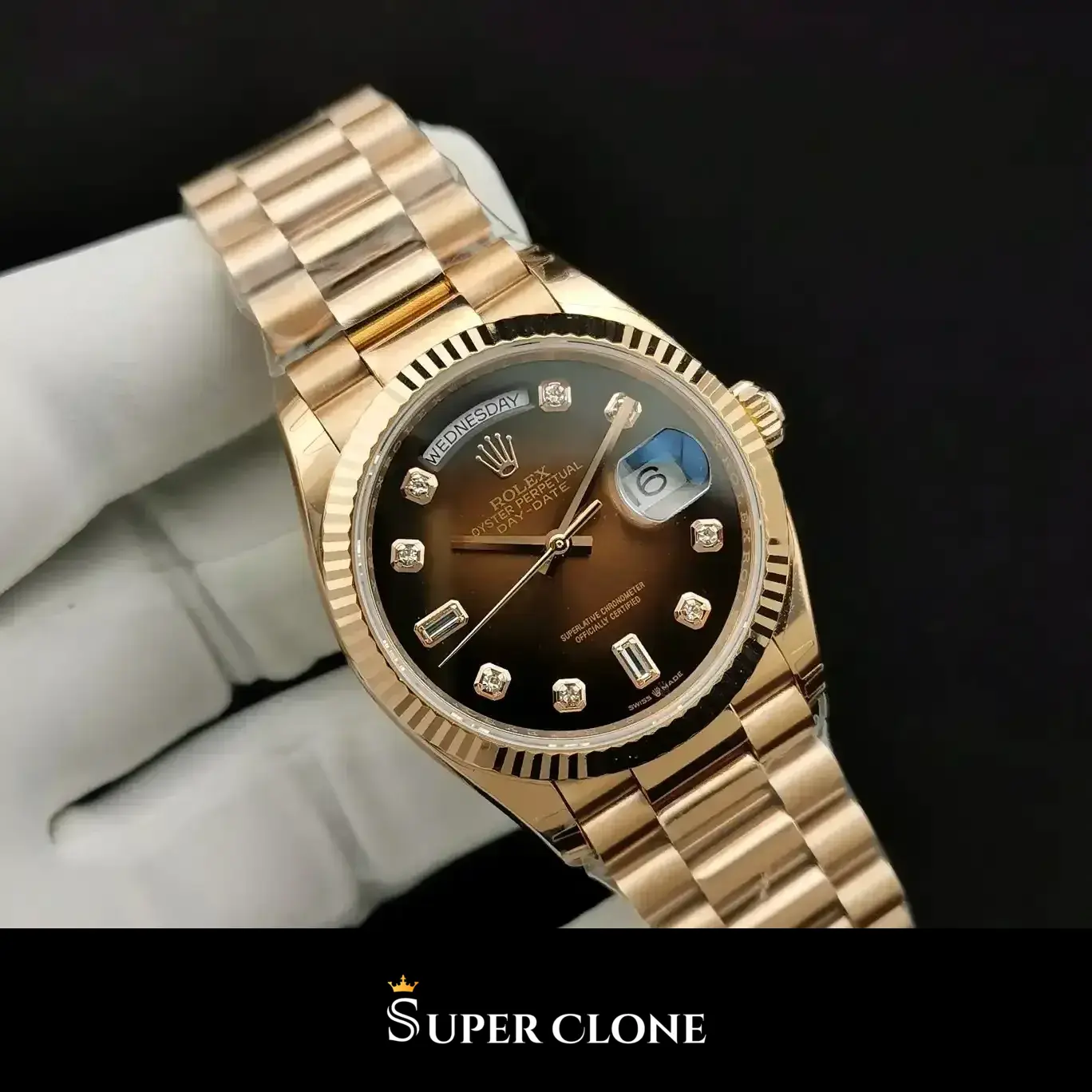Rolex Day-Date 128238 replica esfera negra, detalle de la esfera