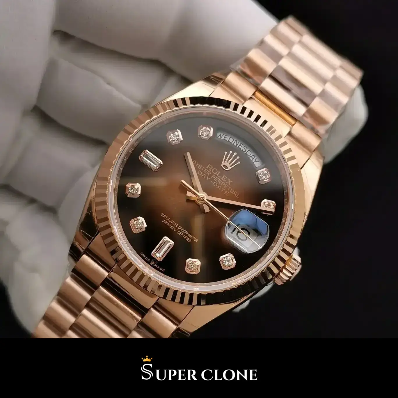 Rolex Day-Date 128238 replica oro amarillo, detalle del fondo de caja