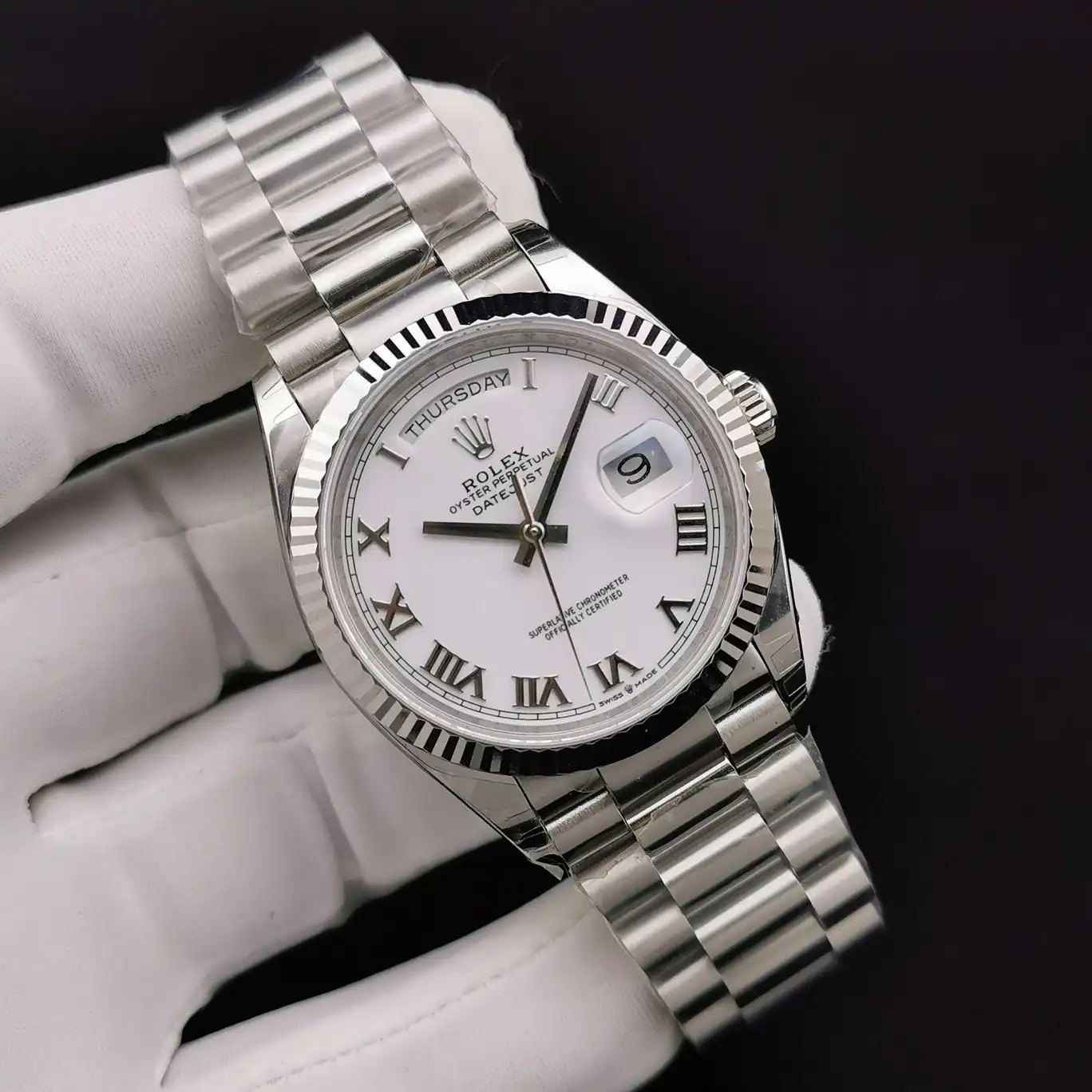 Day-Date 128239 replica Miyota 36 mm, primer plano de la esfera