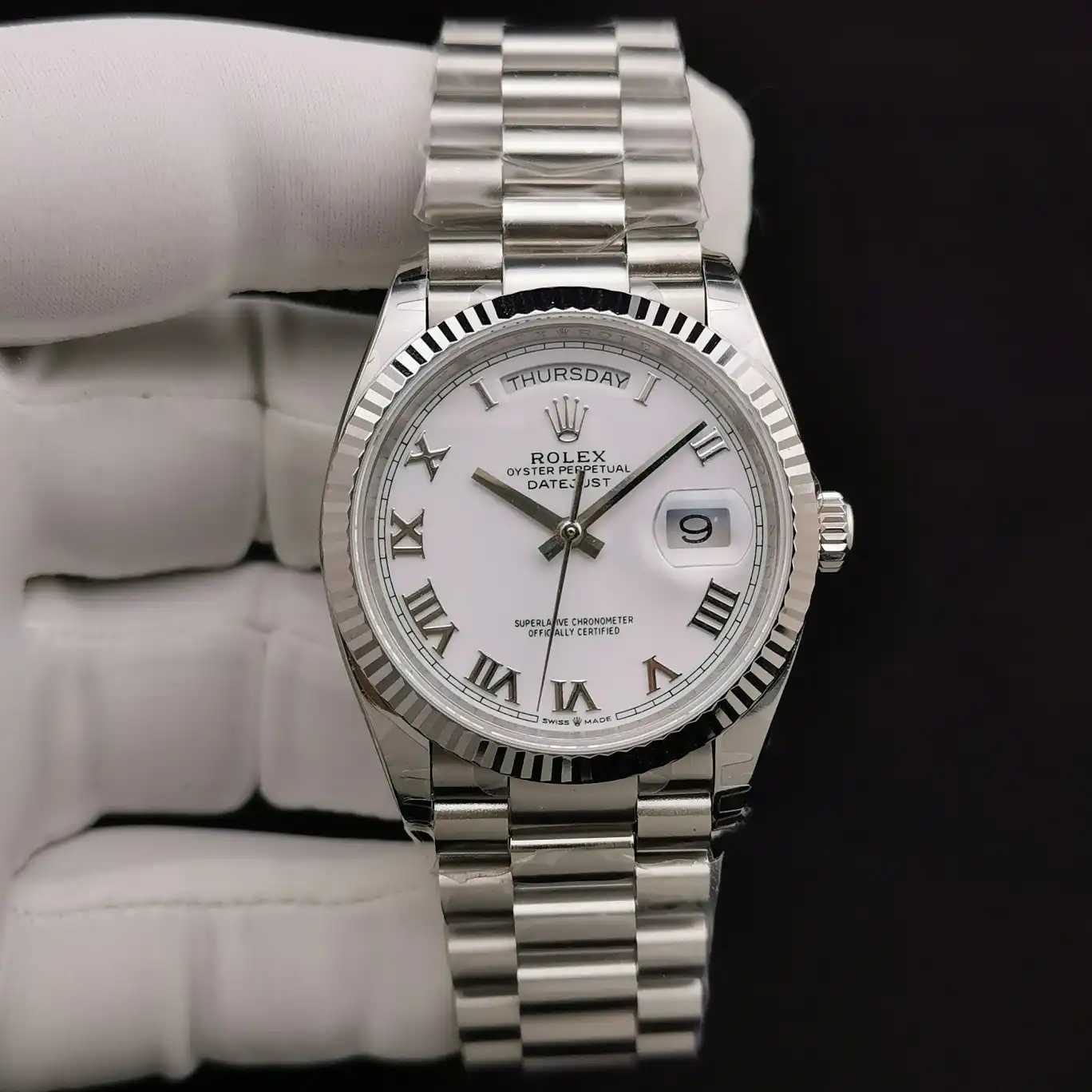 Rolex Day-Date 128239 replica, perfil lateral