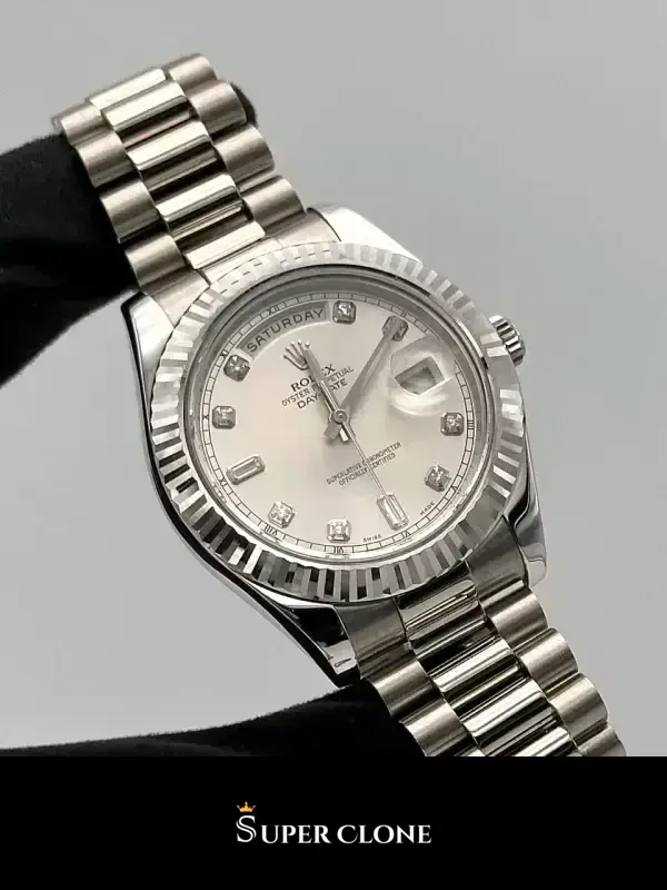 Rolex Day-Date 228239 replica, perfil lateral de la caja de 40 mm en acero 904L