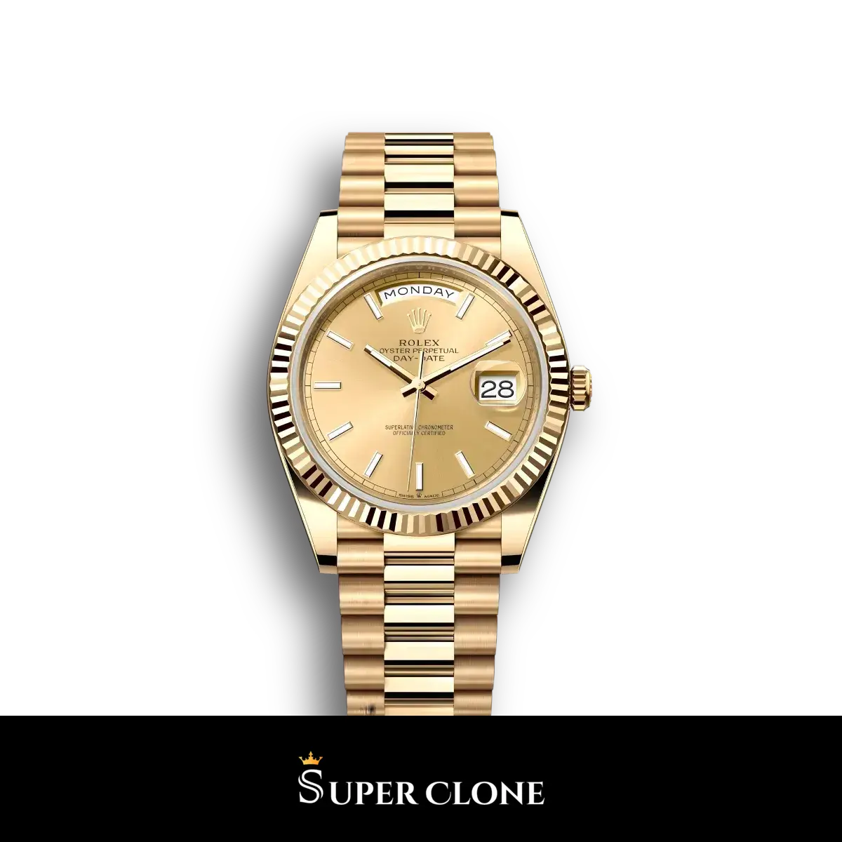 Day-Date 218238 réplica automática japonesa esfera oro — vista frontal