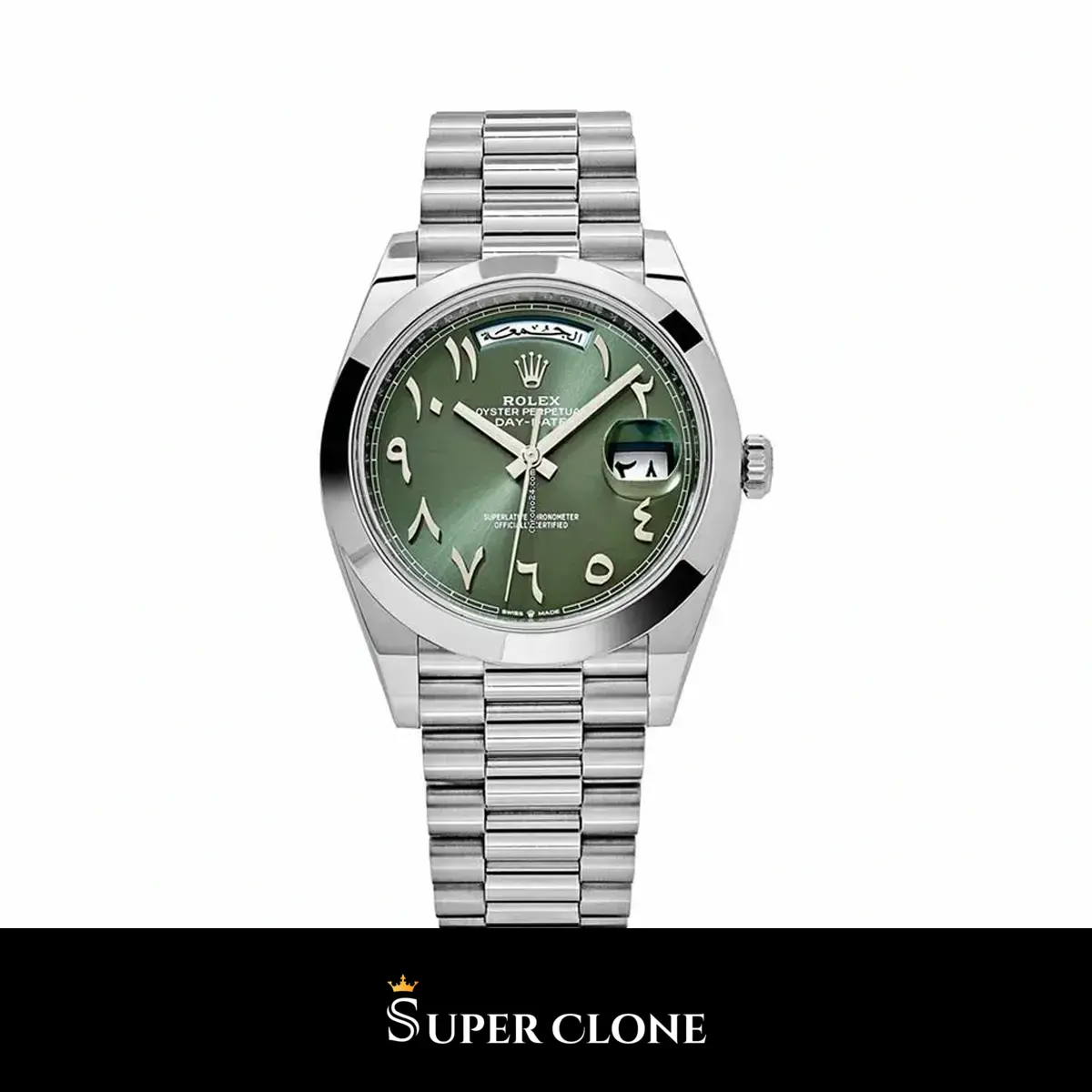 Day-Date 228206 réplica de Rolex esfera verde — vista frontal