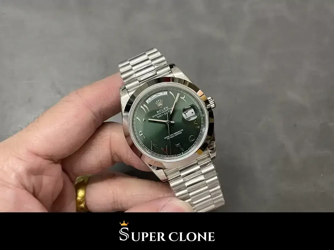 Rolex Day-Date 228206 replica, vista del conjunto, esfera verde