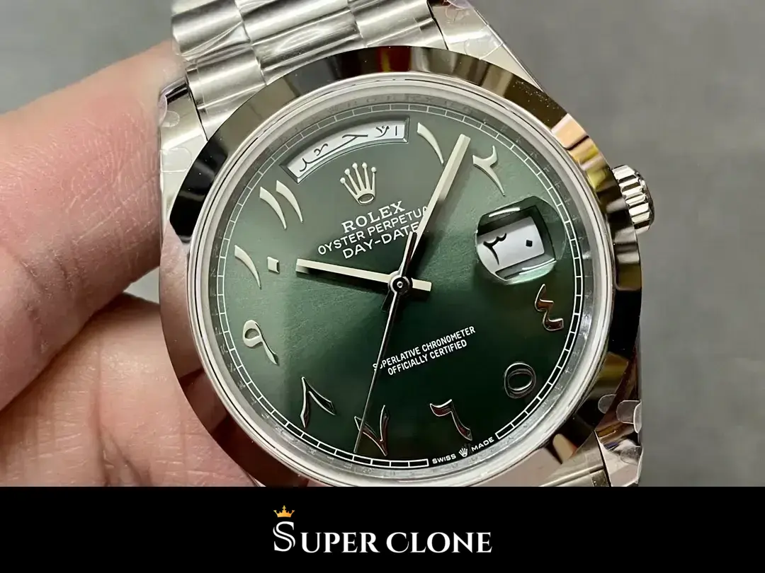 Rolex Day-Date 228206 replica, brazalete President, verde