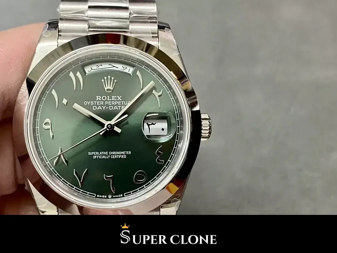 Rolex Day-Date 228206 replica, ventana del día a las 12, verde