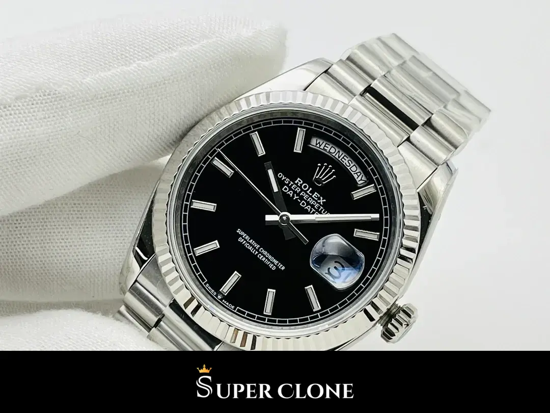 Rolex Day-Date 228236 replica en acero 904L, perfil de caja, vista 7