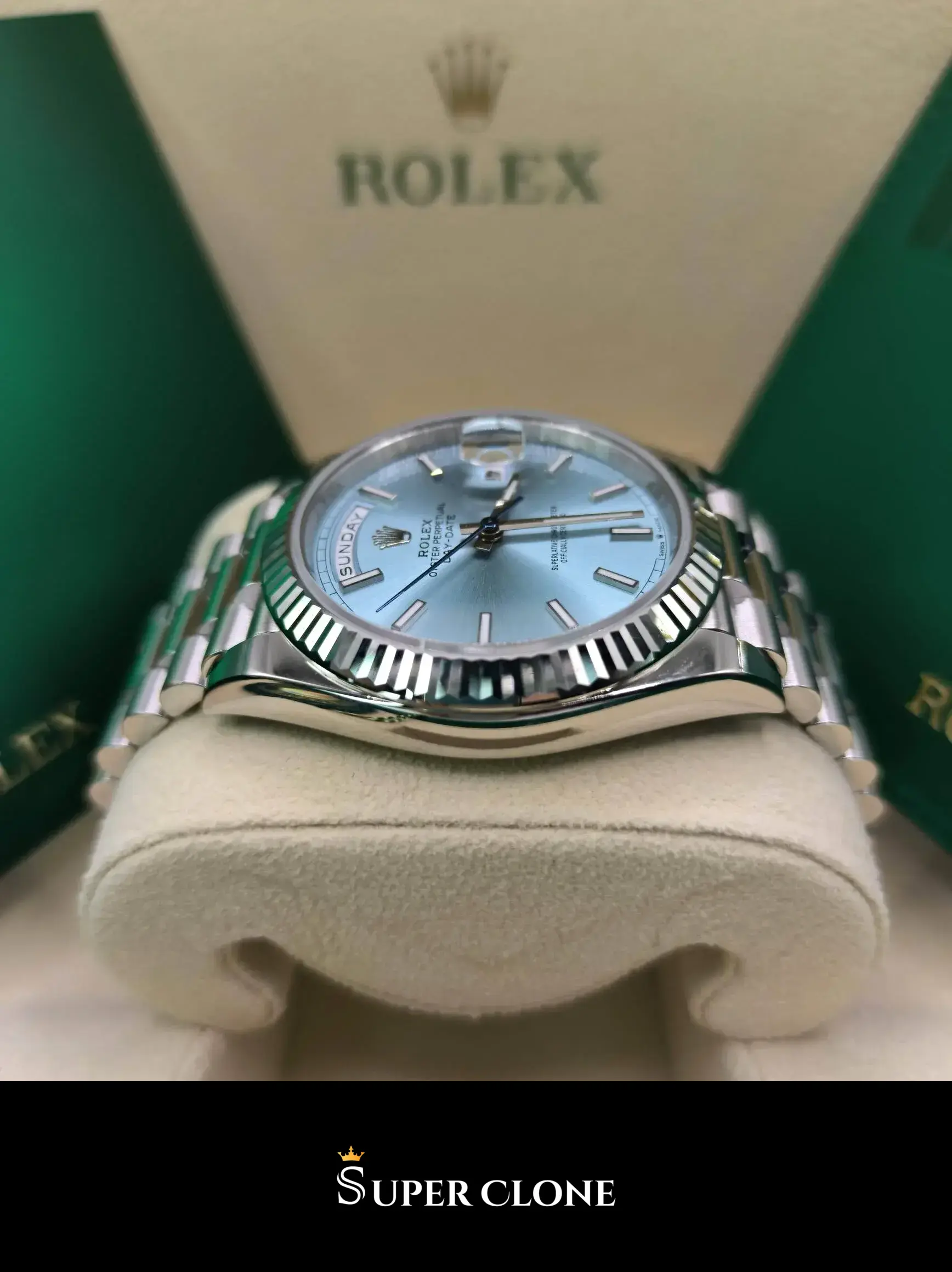 Rolex Day-Date 228236 replica azul hielo, brazalete President
