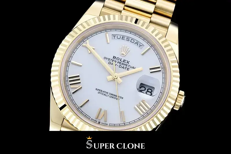Rolex Day-Date 228238 replica esfera blanca, numeros romanos aplicados