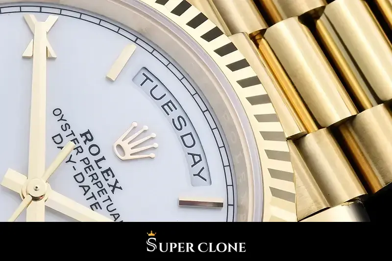 Day-Date 228238 replica esfera blanca, detalle de eslabones President