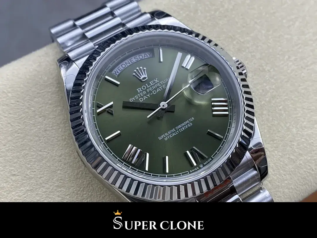 Rolex Day-Date 228239 replica, esfera verde, vista 4