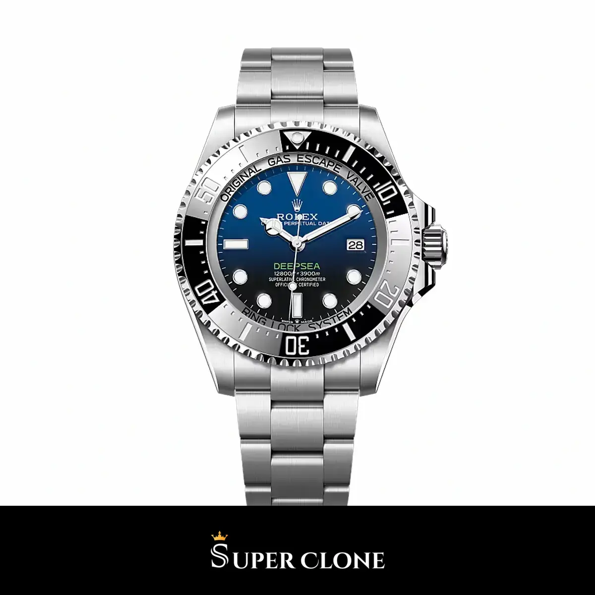 Deepsea 126660 réplica de Rolex esfera negro — vista frontal