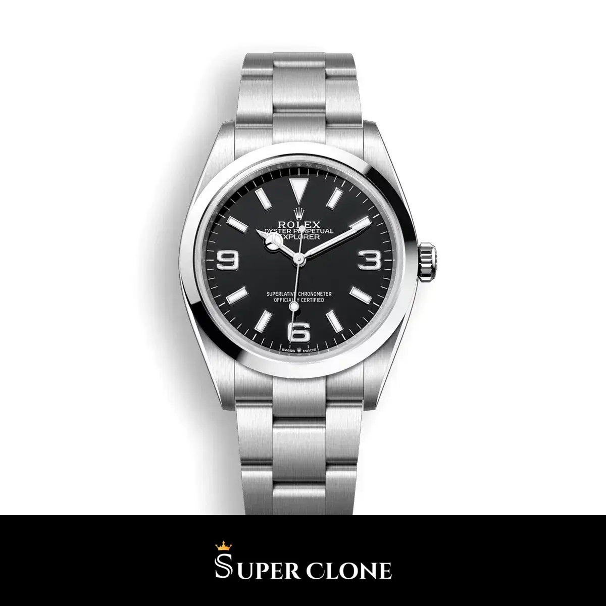 Rolex Explorer 124270 réplica Miyota esfera negro — vista frontal