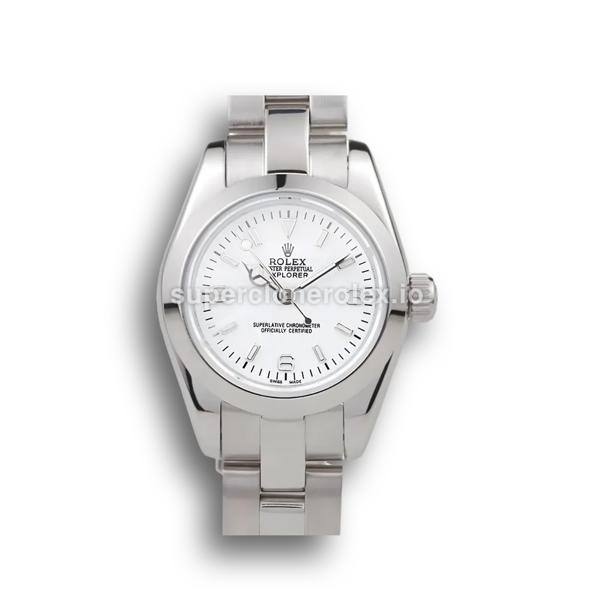 Explorer 98088 réplica de Rolex esfera blanco — vista frontal