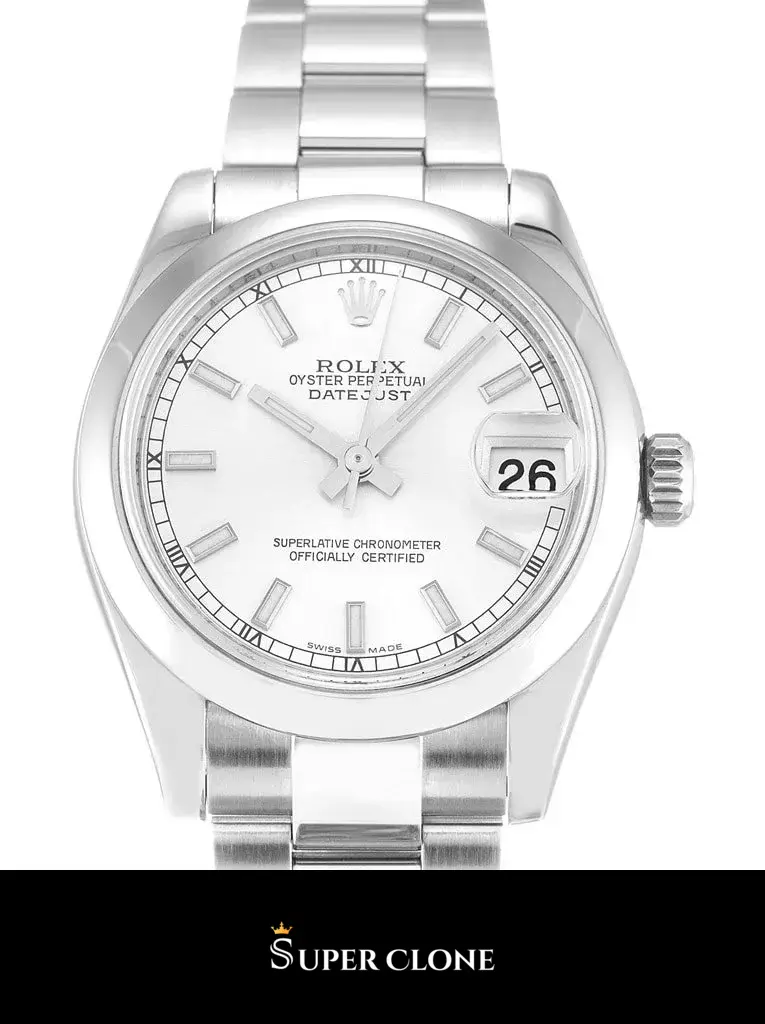 Rolex Lady-Datejust 178240 replica, detalle del bisel estriado de acero