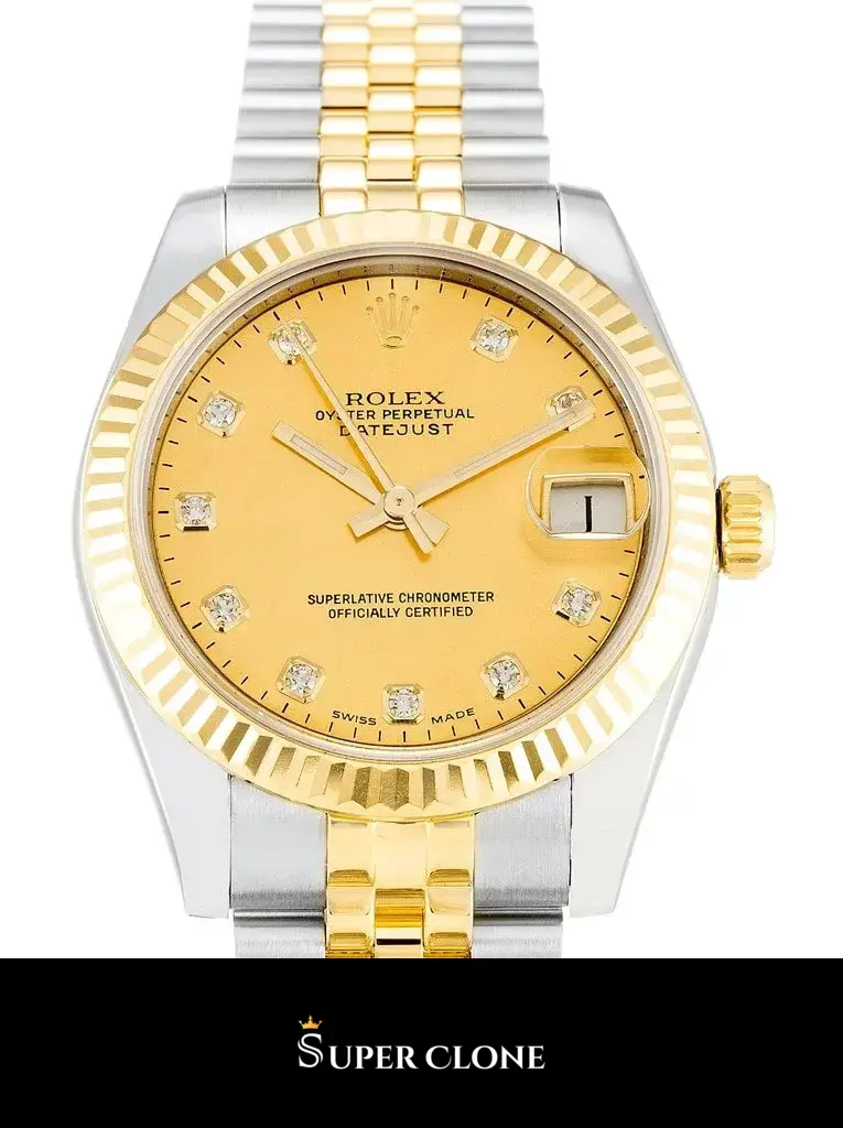 Rolex Lady-Datejust 178273 replica, primer plano de la esfera champán