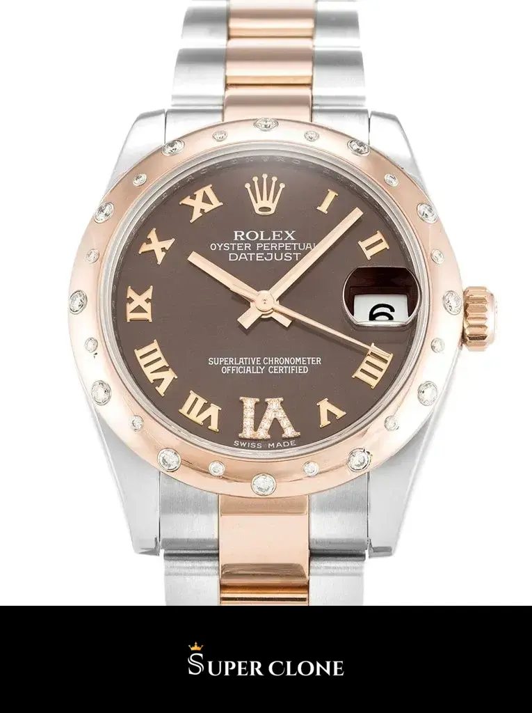 Rolex Lady-Datejust 178341 replica, esfera chocolate, primer plano