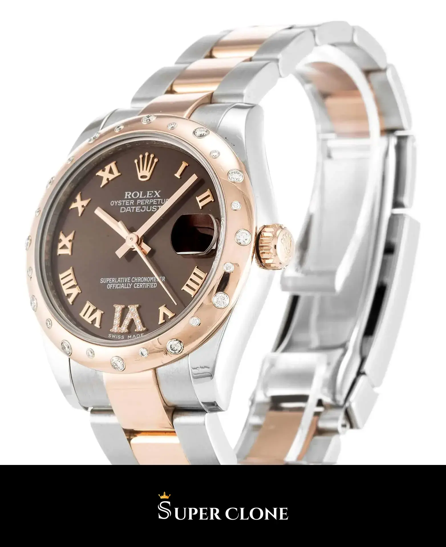 Rolex Lady-Datejust 178341 replica, esfera chocolate, perfil lateral